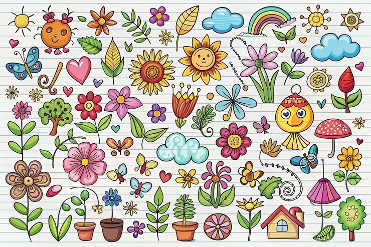 Foto colección de colores dibujados a mano de flores
