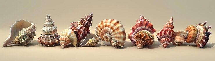 Foto una colección de coloridas conchas marinas de varias formas y tamaños renderizadas en un detallado estilo 3d