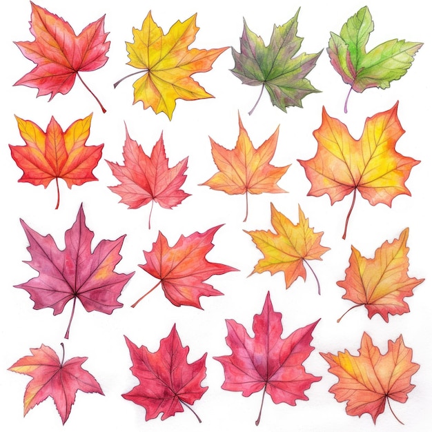 Una colección de coloridas hojas de otoño