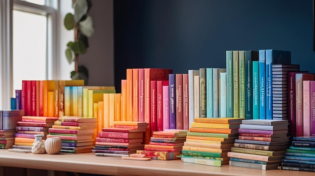 Colección de coloridos libros de tapa dura generados por IA