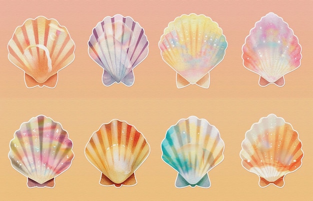 una colección de conchas marinas con diferentes colores y colores.