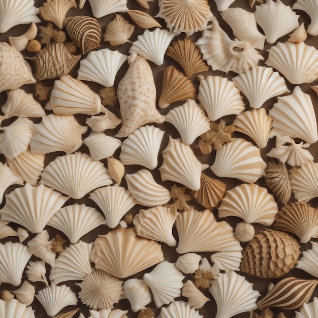 Una colección de conchas marinas con un fondo blanco.