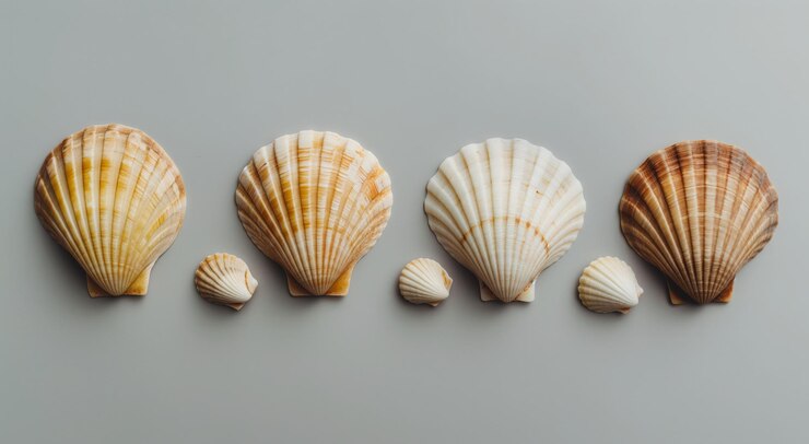 Foto colección de conchas marinas sobre un fondo neutro