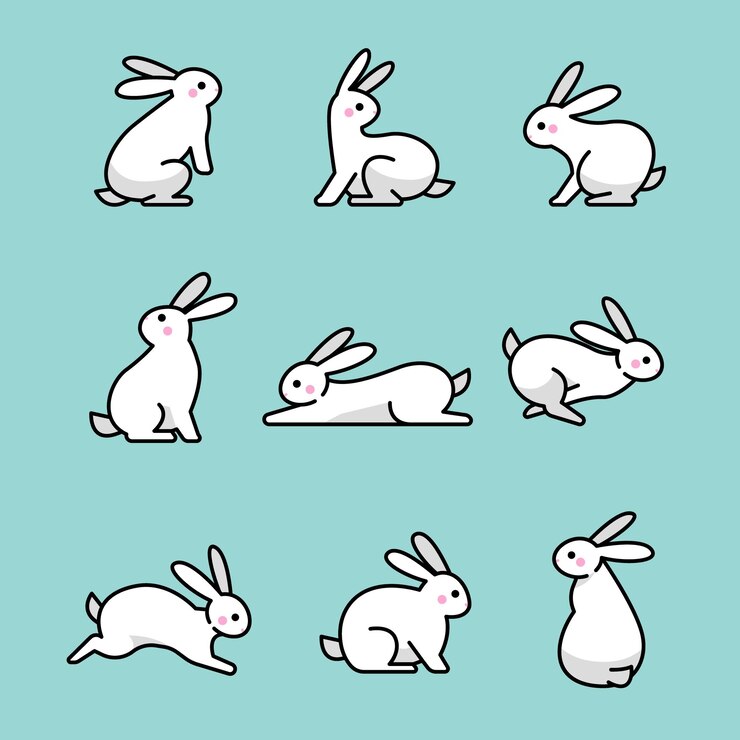 Foto una colección de conejos de dibujos animados de diferentes tamaños