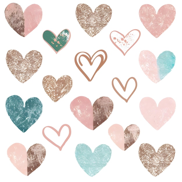 una colección de corazones de diferentes colores y formas