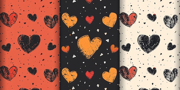una colección de corazones con un fondo negro y naranja