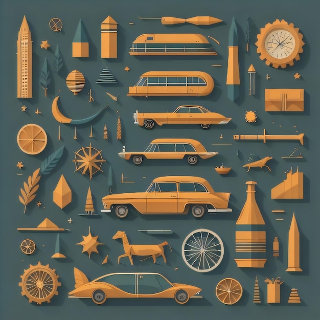 Foto una colección de cosas diferentes que incluyen un coche, un coche y un coche.