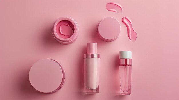 Colección de cosméticos minimalistas en rosa