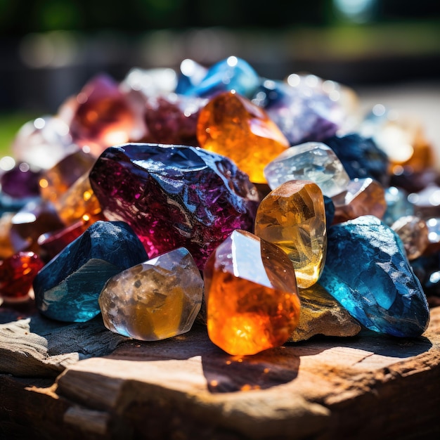 Colección de cristales de gemas en bruto, piedras naturales en bruto, conjunto multicolor de espécimen mineral