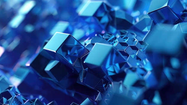 una colección de cubos de vidrio azul en una habitación