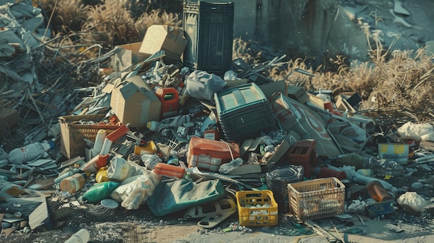 Foto colección desordenada de basura y escombros