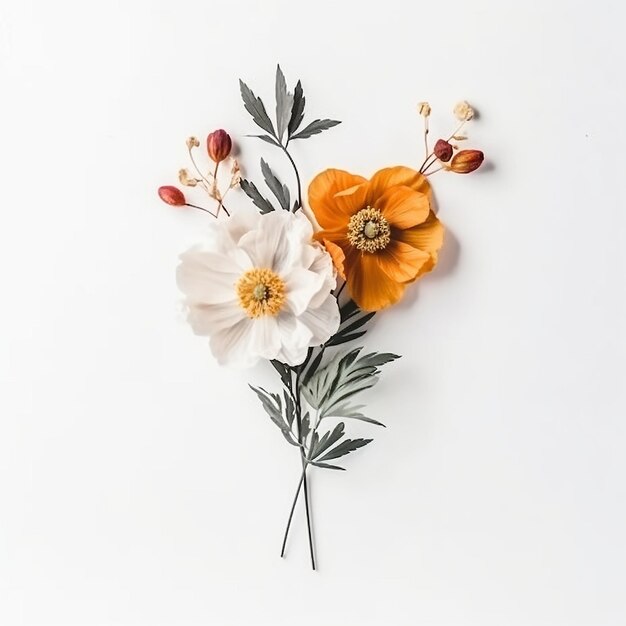 Colección de diferentes flores aisladas sobre un fondo blanco