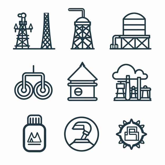 una colección de diferentes iconos, incluido un faro y una torre