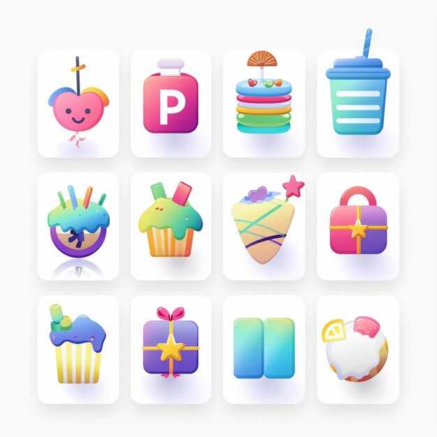 una colección de diferentes iconos, incluido un pastel de pastel y una caja de pañuelos