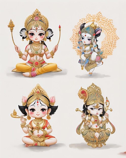 Foto una colección de diferentes ídolos de una pequeña laxmi