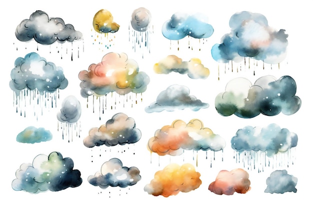 Una colección de diferentes ilustraciones de nubes y nubes de lluvia.