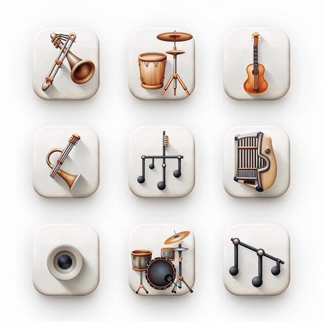 Foto una colección de diferentes instrumentos musicales, incluido un instrumento musical