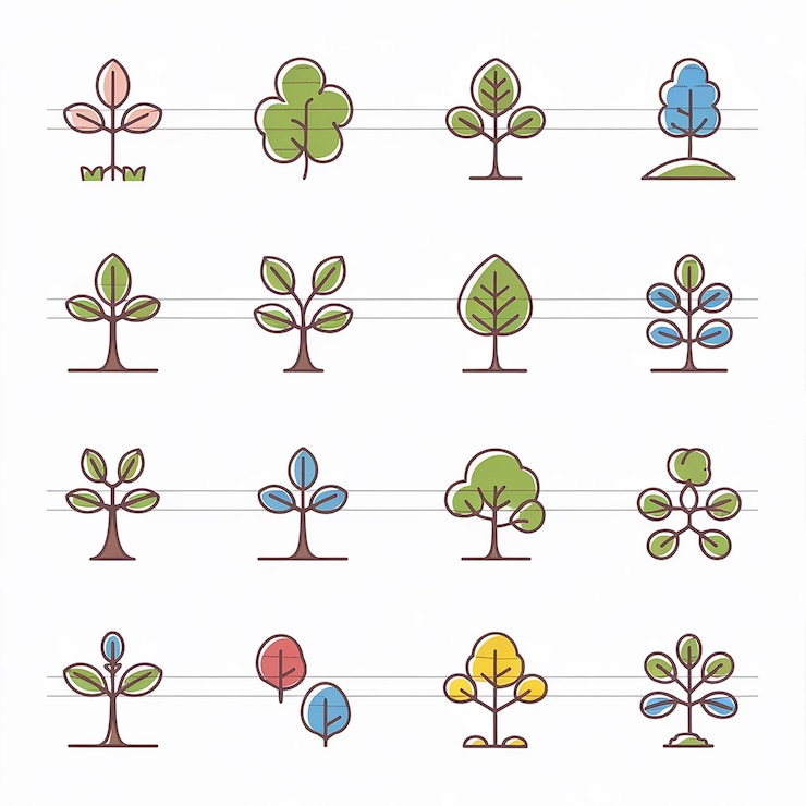 Foto una colección de diferentes plantas y árboles con diferentes colores