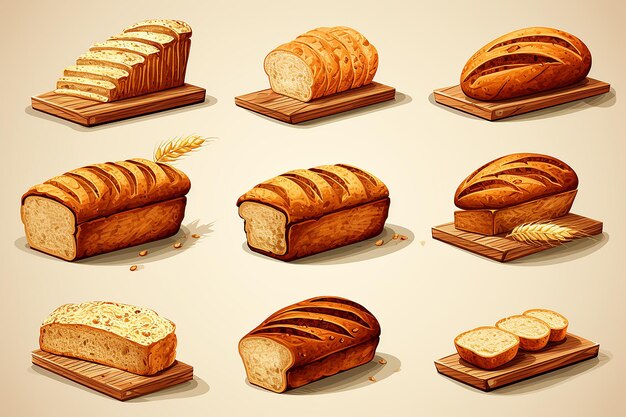 Foto colección de diferentes tipos de ilustración de iconos de pan