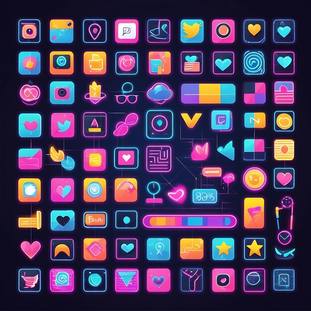 Colección de diseño digital de iconos de aplicaciones Neon Style