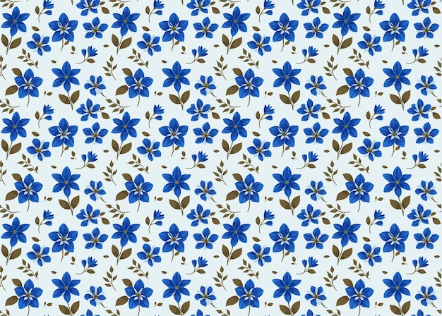 Colección de diseño de papel de pared de flores con patrón sin costuras dibujado a mano por Blue Floral Harmony