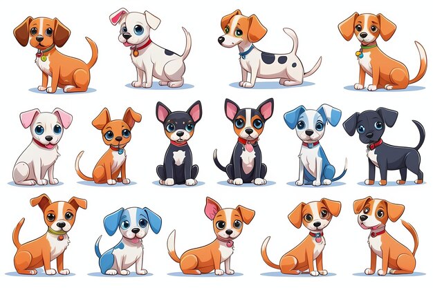 Colección de diseños de personajes de dibujos animados de perros