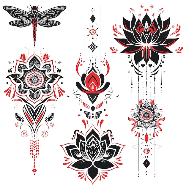 una colección de diseños que incluyen mariposas y flores