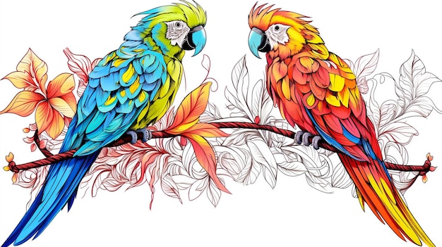 Colección de dos loros guacamayo ara estilizados