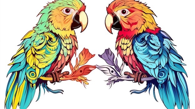 Colección de dos loros guacamayo ara estilizados