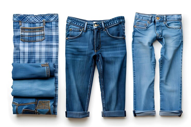Colección elegante de vaqueros de denim en varios tonos y estilos