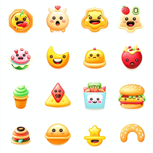 Colección de emojis y más iconos temáticos de fondo blanco