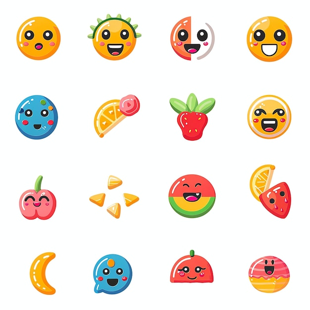 Colección de emojis y más iconos temáticos de fondo blanco