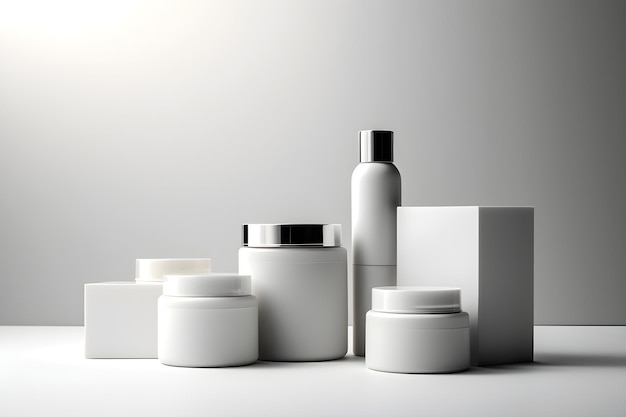 Una colección de envases cosméticos blancos.