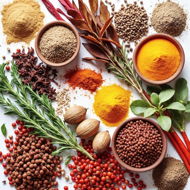 Colección de especias y hierbas para cocinar