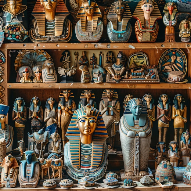 Colección de estatuas del mercado de artesanías tradicionales egipcias