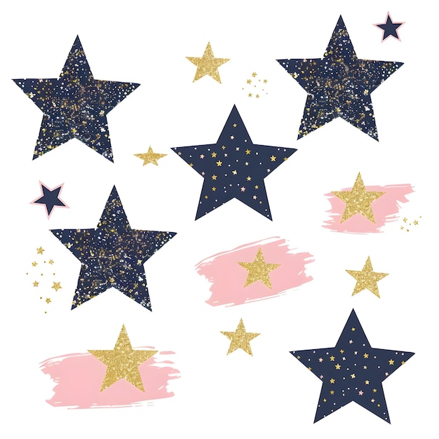 una colección de estrellas con un fondo rosa y negro