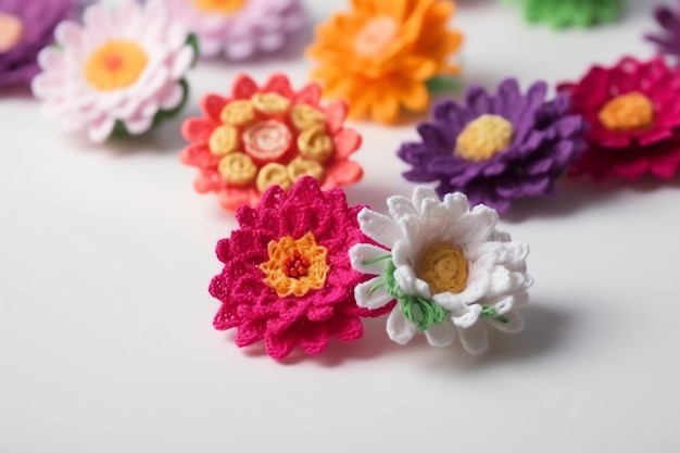 Una colección de flores de colores sobre una mesa