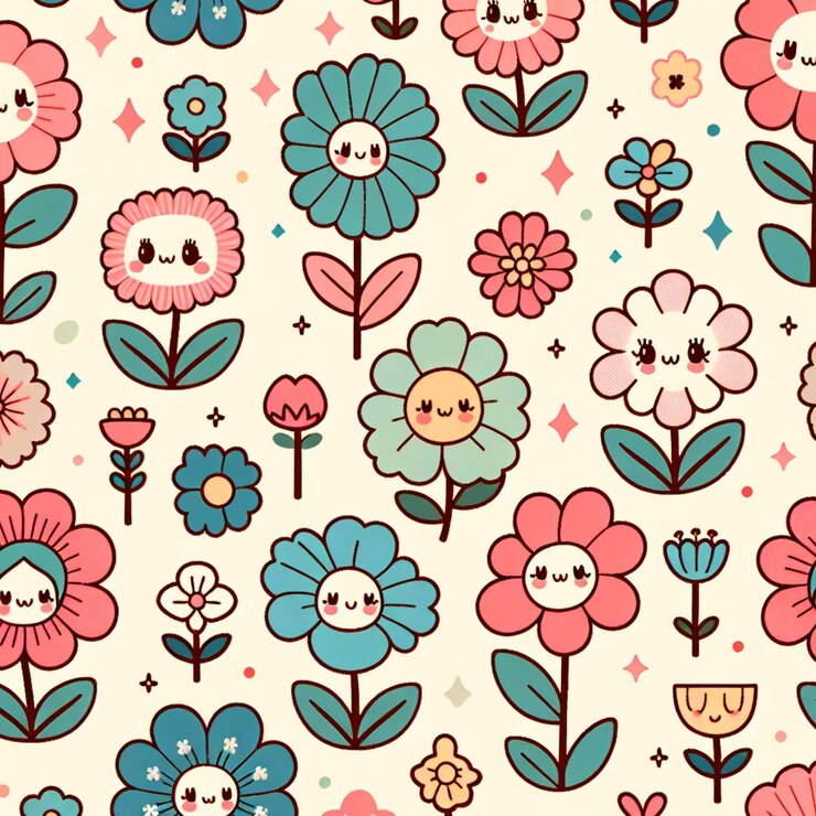una colección de flores coloridas y patrones de mariposas