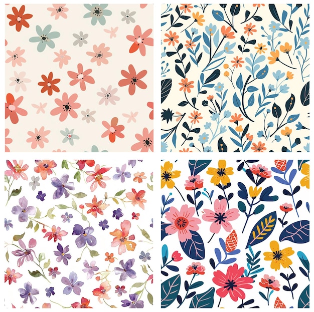 una colección de flores y hojas de colores