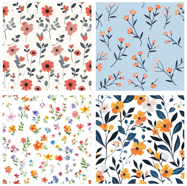 una colección de flores y hojas de colores