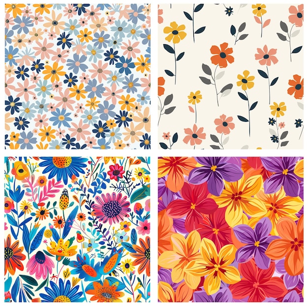 una colección de flores y hojas de colores