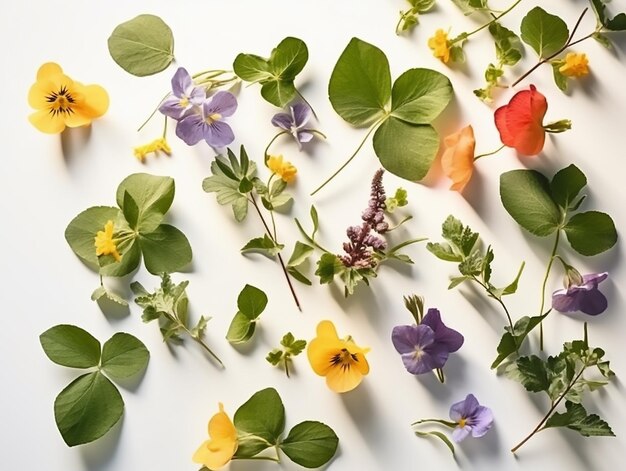 Colección de flores en una mesa