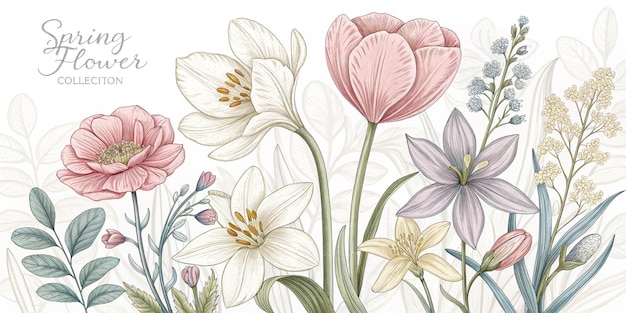 Colección de flores de primavera