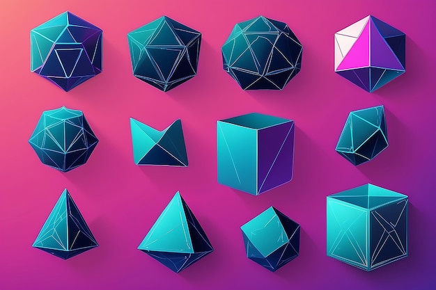 Colección de formas 3D Lowpoly de sólidos platónicos