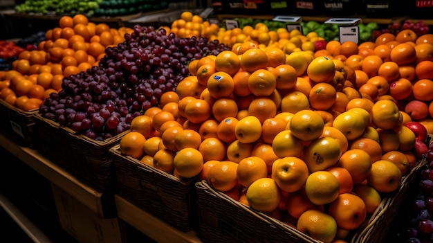Una colección de frutas en un estante de supermercado productos de fruta fresca en el centro comercial ai generativo