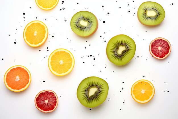 una colección de frutas, incluidos los kiwis, los kiwis y los kiwis