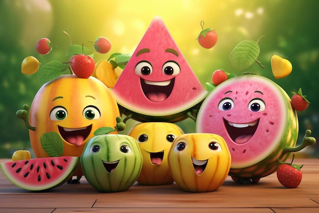 una colección de frutas que incluye una sonrisa que dice "sonríe"