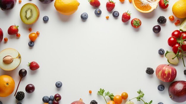 Colección de frutas y verduras aisladas sobre fondo blanco para su proyecto