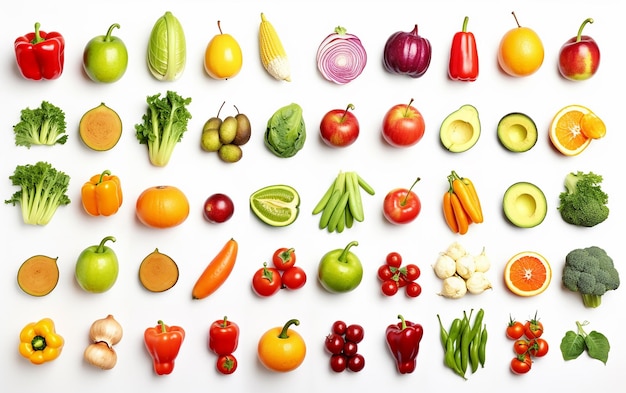 Colección de frutas y verduras frescas saludables