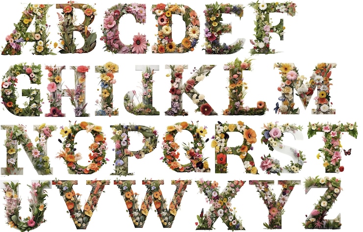 Foto colección de fuentes de alfabeto de flores